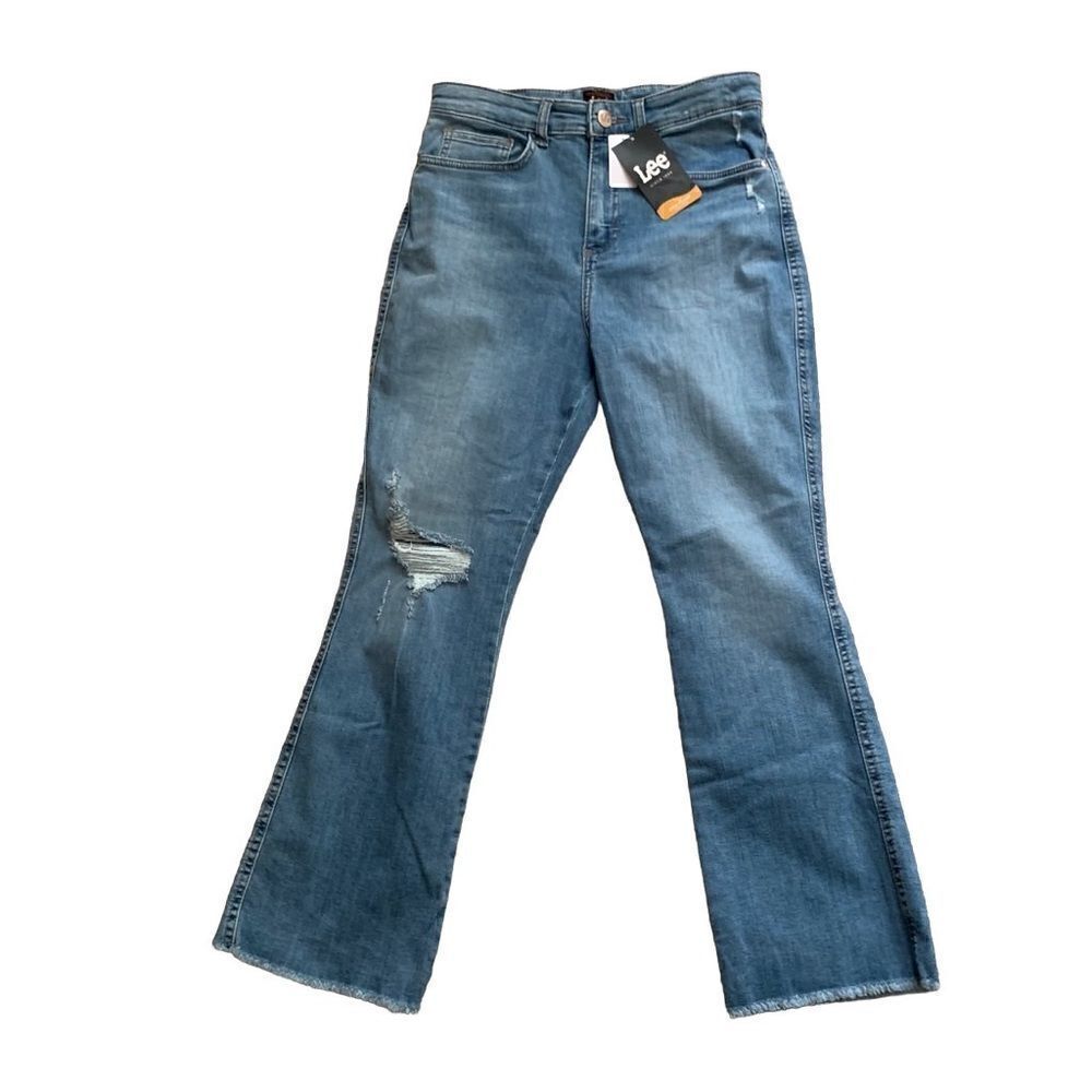 Lee Heritage High-Rise Distressed Medium Wash Kick Flare Denim Jeans Size 8M